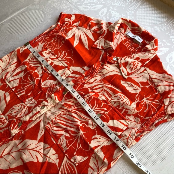 MNG Mango Orange/Cream Oversized Flowy Tropical Printed Shirt Women’s Size 4 Top - Picture 8 of 16
